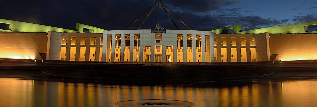 Night shot of Parliament House